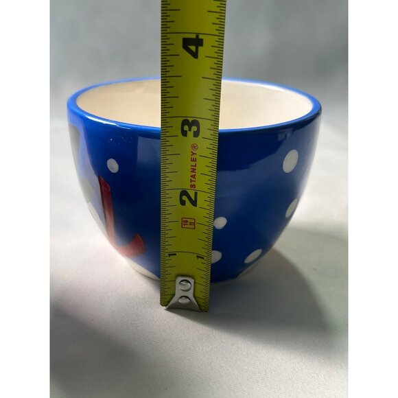 Mary Engelbreit Hand Painted Snowman Bowls Set 2 ND Blue White Polka Dot Winter - Picture 6 of 10